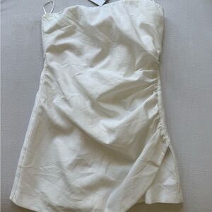 Zara Cream Strapless Asymmetrical Ruched Dress